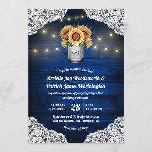 Sonnenblume Mason Jar Blue Wood Hochzeit Einladung