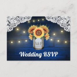 Sonnenblume Mason Jar Blue Wood Wedding RSVP Karte