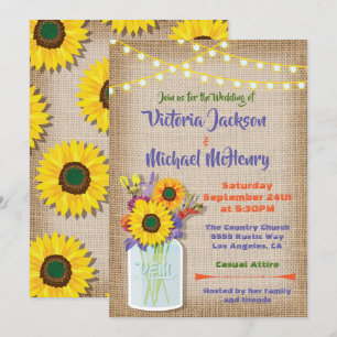 Sonnenblume Mason Jar Burlap Hochzeit Einladungen