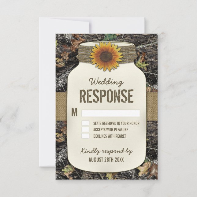 Sonnenblume Mason Jar Camouflage Hochzeit RSVP Car (Vorderseite)