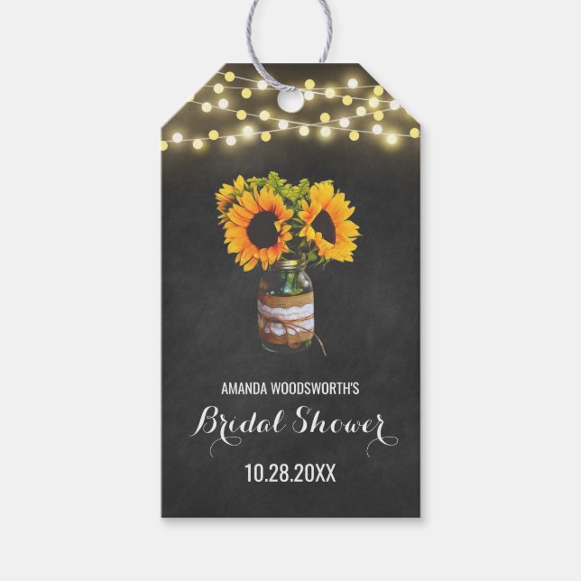 Sonnenblume Mason Jar Chalkboard Brautparty Geschenkanhänger (Vorderseite)