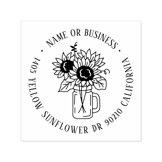 Sonnenblume Mason Jar Individuelle Name Rücksendea Permastempel (Design)