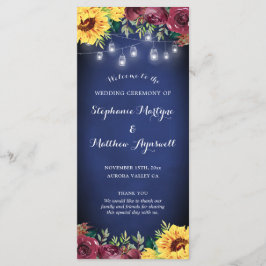 Sonnenblume Mason Jar Lights Navy Blue Wedding Programm