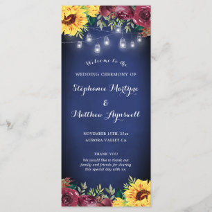Sonnenblume Mason Jar Lights Navy Blue Wedding Programm