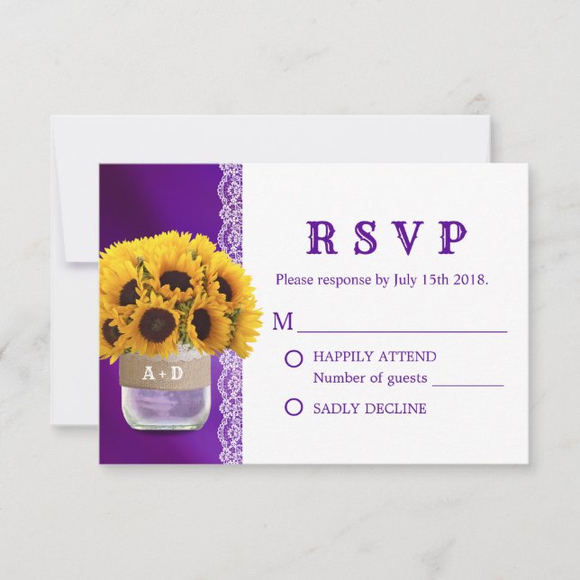 Sonnenblume Mason Jar Lila Wedding RSVP (Vorderseite)