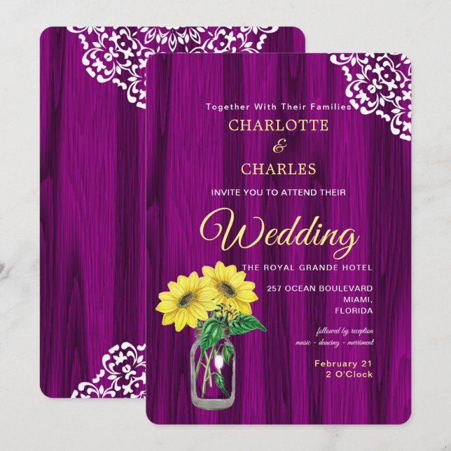 Sonnenblume Mason Jar Rustic Wedding Einladung (Vorne/Hinten)