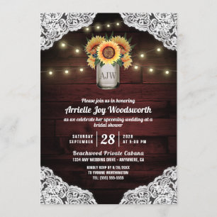 Sonnenblume Mason Jar Wood Bridal Dusche Einladung