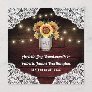Sonnenblume Mason Jar Wood Lace Hochzeit Einladung