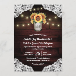 Sonnenblume Mason Jar Wood Lace Hochzeit Einladung