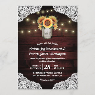 Sonnenblume Mason Jar Wood Lace Hochzeit Einladung