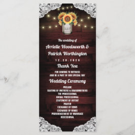 Sonnenblume Mason Jar Wood Lace Hochzeitsprogramme Programm