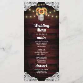 Sonnenblume Mason Jar Wood Lace Wedding Menu Cards Menükarte