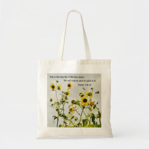 Sonnenblume mit Bibelverse Tote Tasche