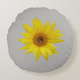 Sonnenblume mit Biene Rundes Kissen