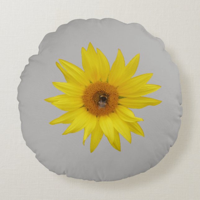 Sonnenblume mit Biene Rundes Kissen (Vorderseite)