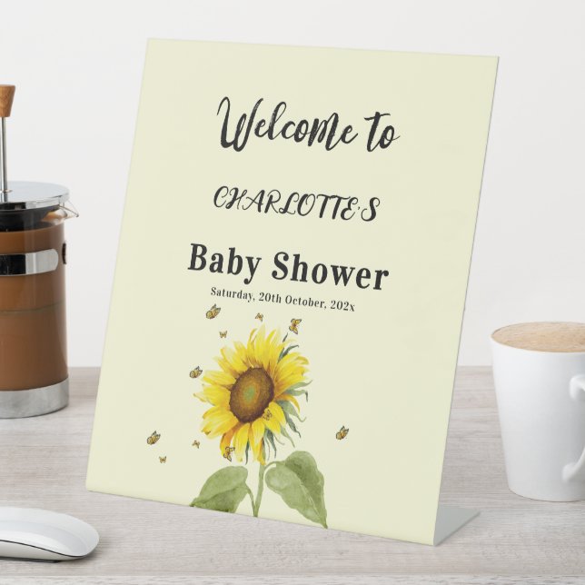 Sonnenblume mit Butterflies Babydusche Empfang Sockelschild (In Situ)