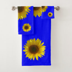 Sonnenblume mit dunkelblauen badhandtuch set