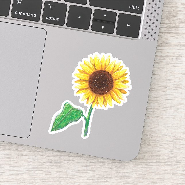 Sonnenblume mit grünem Blatt und Stamm Aufkleber (Detail)