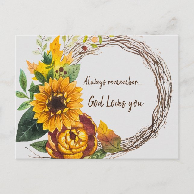 Sonnenblume mit immer an Gott Lieben denken, die S Postkarte (Vorderseite)