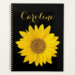 Sonnenblume mit Individuelle Name auf Schwarz Planer