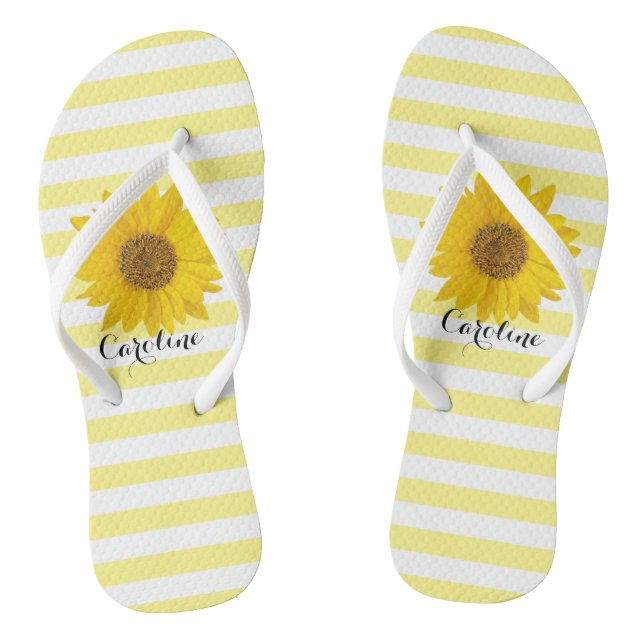 Sonnenblume mit Individuelle Name Gelb Streifen Flip Flops (Fußbett)