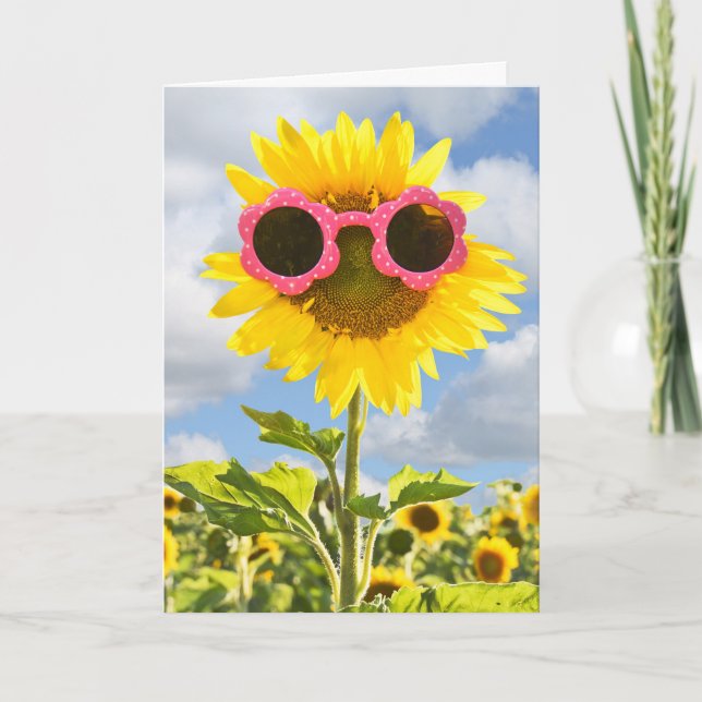 Sonnenblume mit rosa Sonnenbrille Sonnenblumenfeld Karte (Vorderseite)