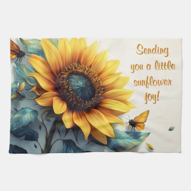 Sonnenblume mit Schmetterlingen mit anpassbarem Te Geschirrtuch (Horizontal)