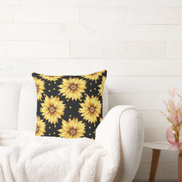 Sonnenblume mit schwarzem Hintergrund Kissen