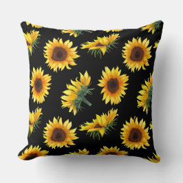 Sonnenblume mit schwarzem Hintergrund Kissen