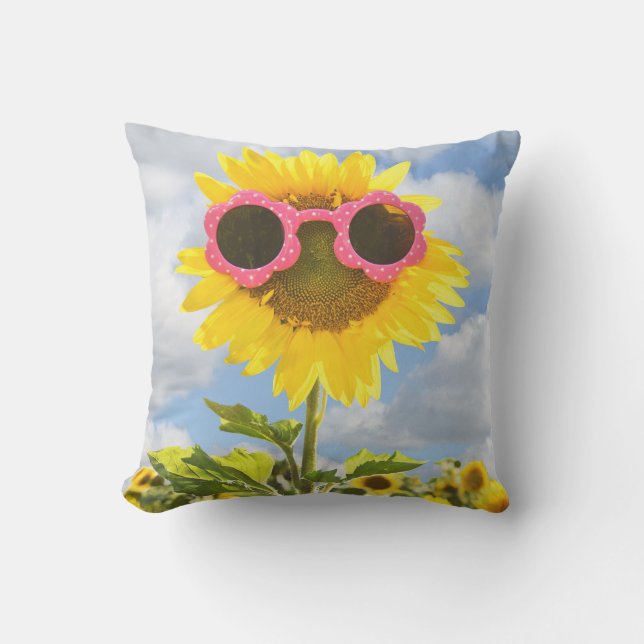 Sonnenblume mit Sonnenbrille Kissen (Vorderseite)