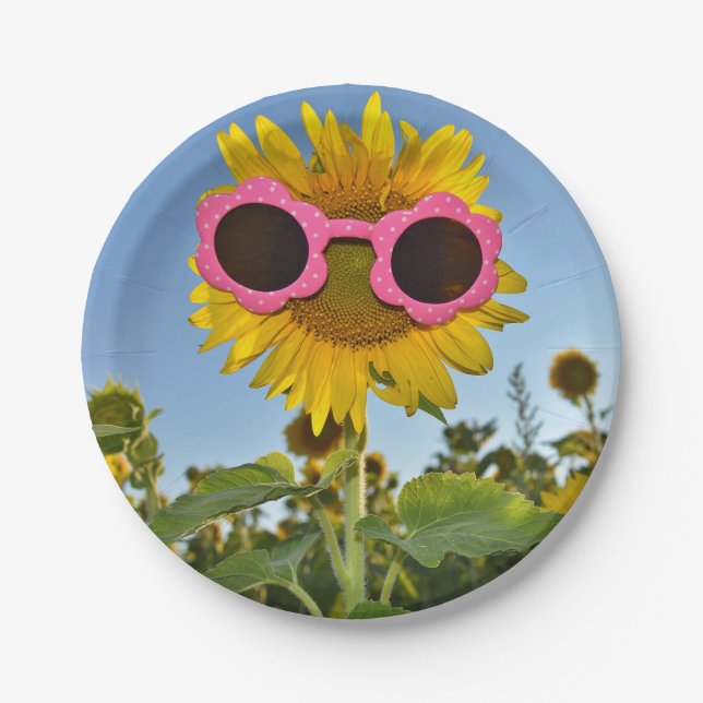 Sonnenblume mit Sonnenbrille Pappteller (Vorderseite)