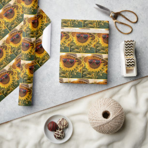 Sonnenblume mit Sonnenbrille und Strohhut Geschenkpapier