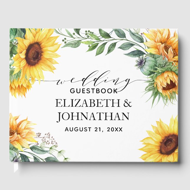 Sonnenblume Moderne Wasserhymne Hochzeit Gästebuch (Vorderseite)