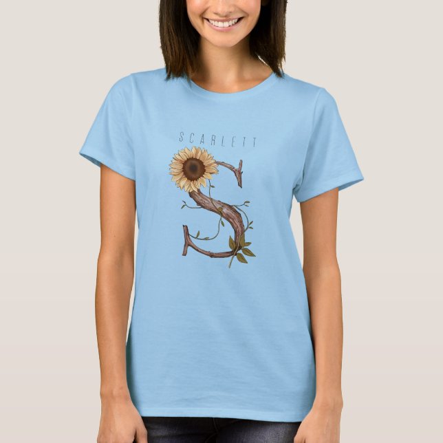 Sonnenblume Monogram 'S' Elegant T-Shirt (Vorderseite)