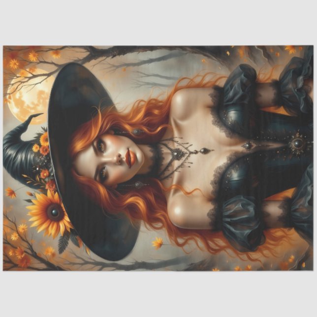 Sonnenblume Moon Witch Fiery Rotes Haar in gotisch Seidenpapier (Vorderseite)
