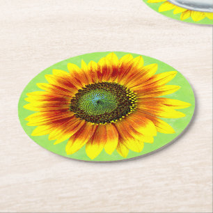 Sonnenblume-mutige gelbe und grüne mit BlumenBlum Runder Pappuntersetzer