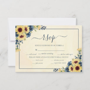 Sonnenblume Navy Blau Florale Menüwahl RSVP Karte