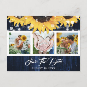 Sonnenblume Navy Blau Foto Hochzeit Termin vormerk Ankündigungspostkarte