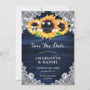 Sonnenblume Navy Blau Holz Spitze Hochzeit Save The Date