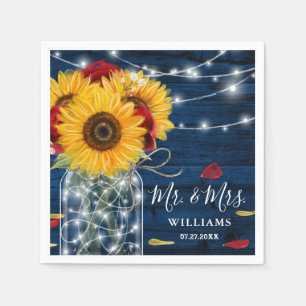 Sonnenblume Navy Blauer Rote Rose Rustikale Holzve Serviette