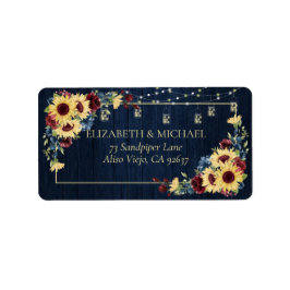 Sonnenblume Navy Blue Burgundy Wood Floral Adresse Adressaufkleber