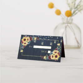 Sonnenblume Navy Blue Burgundy Wood Floral Hochzei Platzkarte