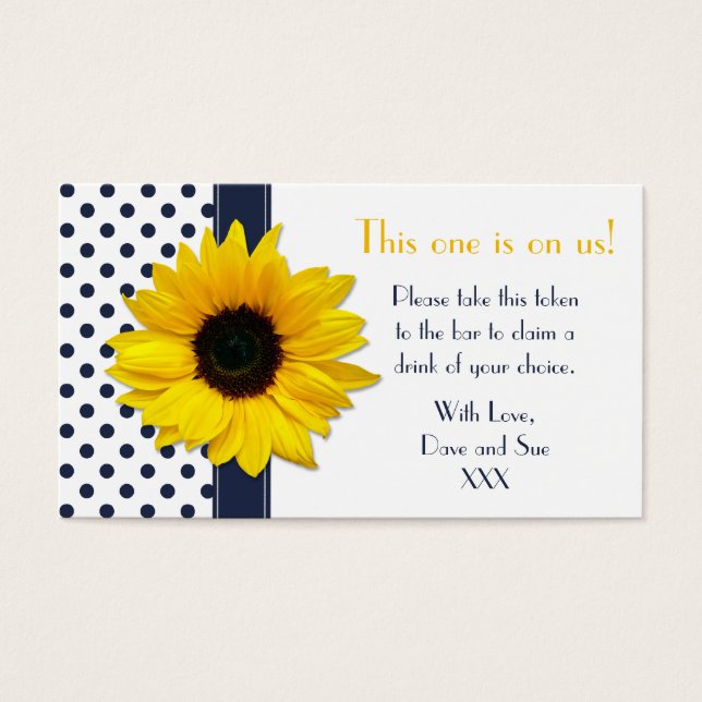 Sonnenblume Navy Blue Polka Dot Drink Ticket Token (Vorderseite)