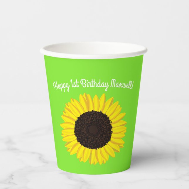 Sonnenblume Niedlich 1. Geburtstag Kinder Pappbecher (Vorderseite)