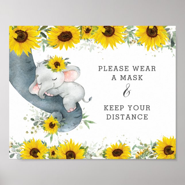 Sonnenblume Niedlicher Elefant Tragen eine Maske B Poster (Vorne)