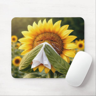 Sonnenblume niest in ein Taschentuch Mousepad