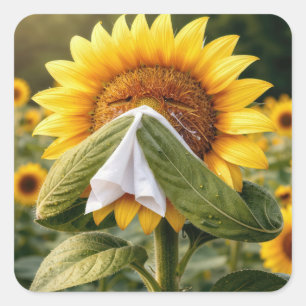 Sonnenblume niest in ein Taschentuch Quadratischer Aufkleber
