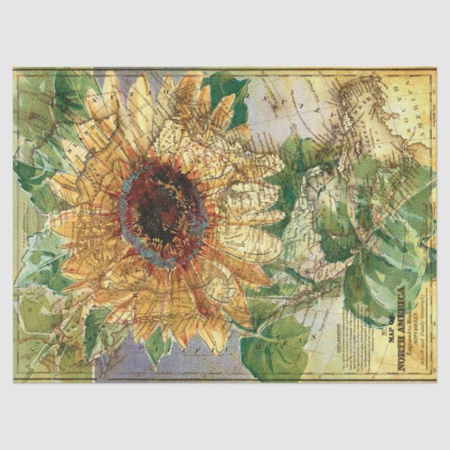 Sonnenblume Nordamerikanische Karte Decoupage Seidenpapier (Vorderseite)