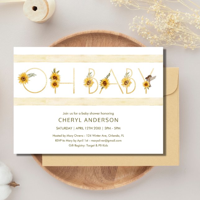 Sonnenblume Oh Baby Dusche Party Einladung (Sunflower Oh Baby Baby Shower Party Invitation)