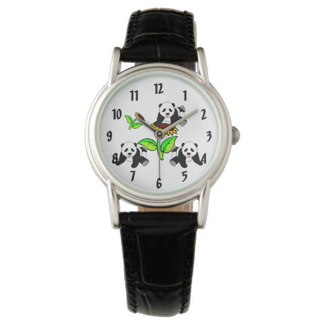 Sonnenblume Panda Bears Armbanduhr (Vorderseite)